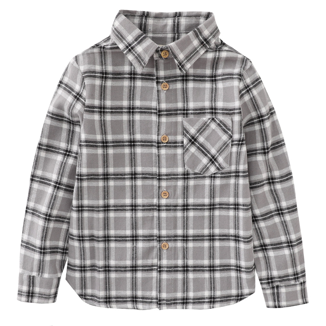 momoland boy long sleeve grey plaid flannel shirt front