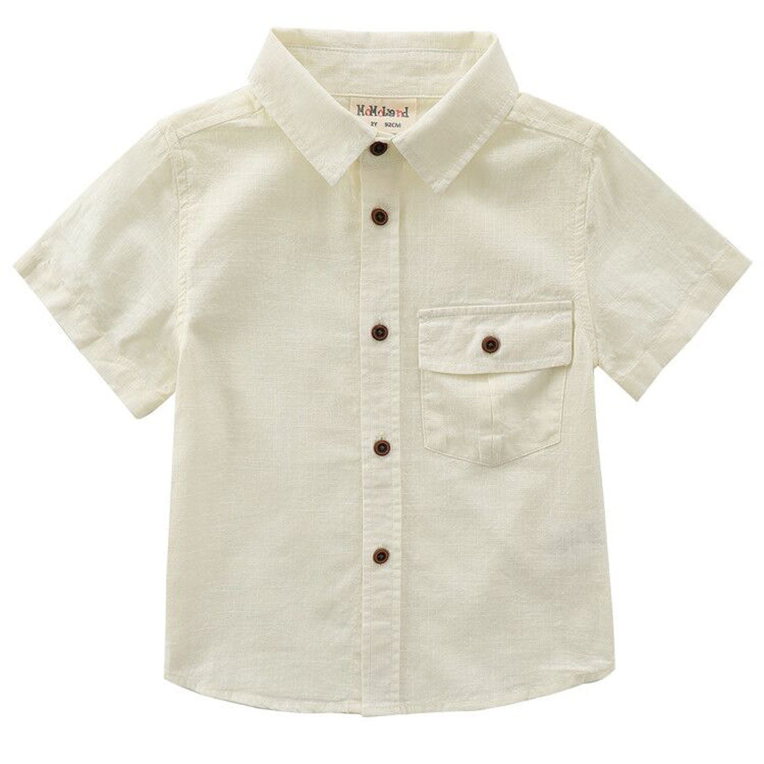 Boy Short Sleeves Fake Linen light yellow shirt front