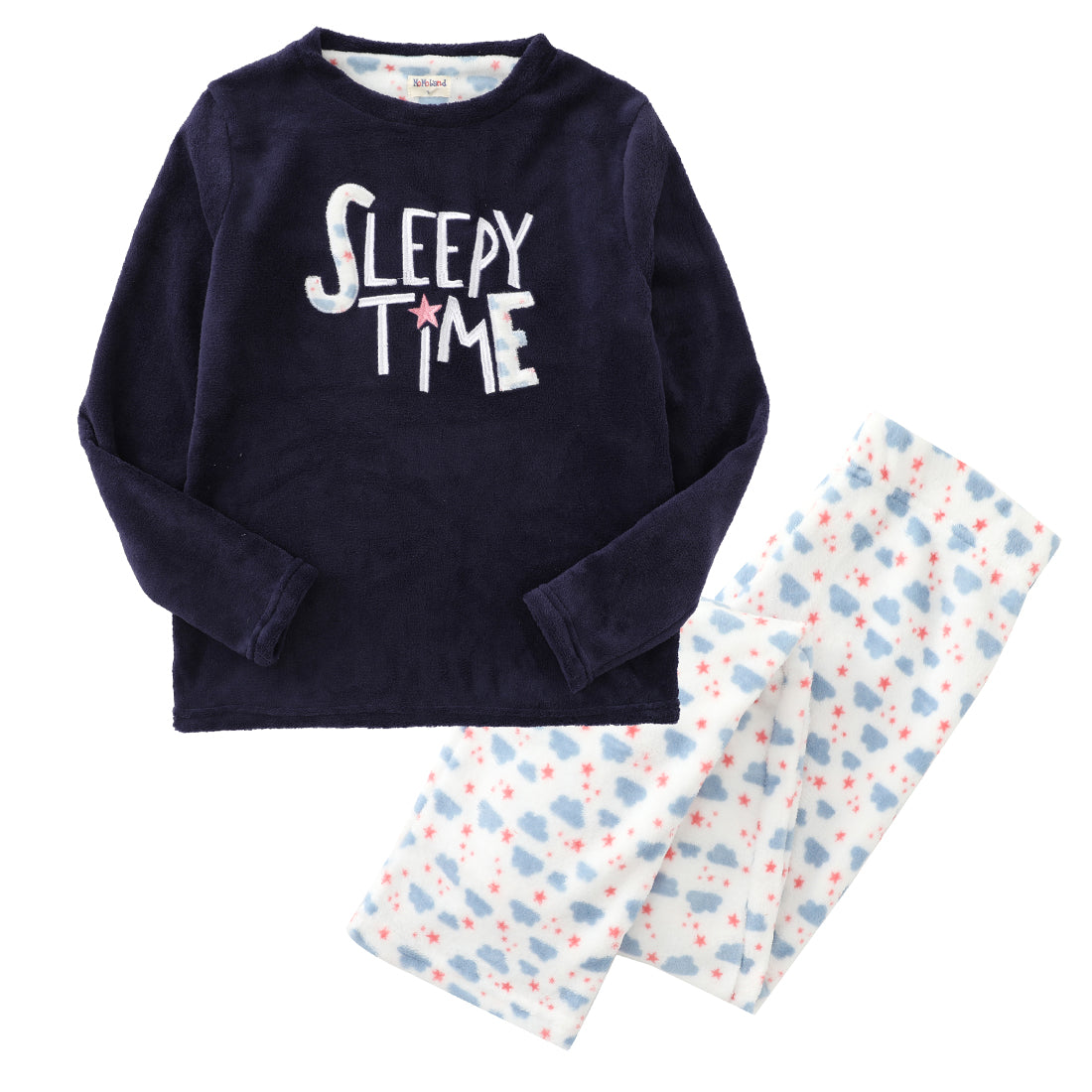 Women Long Sleeve Coral Fleece Christmas Navy Pajamas Set front