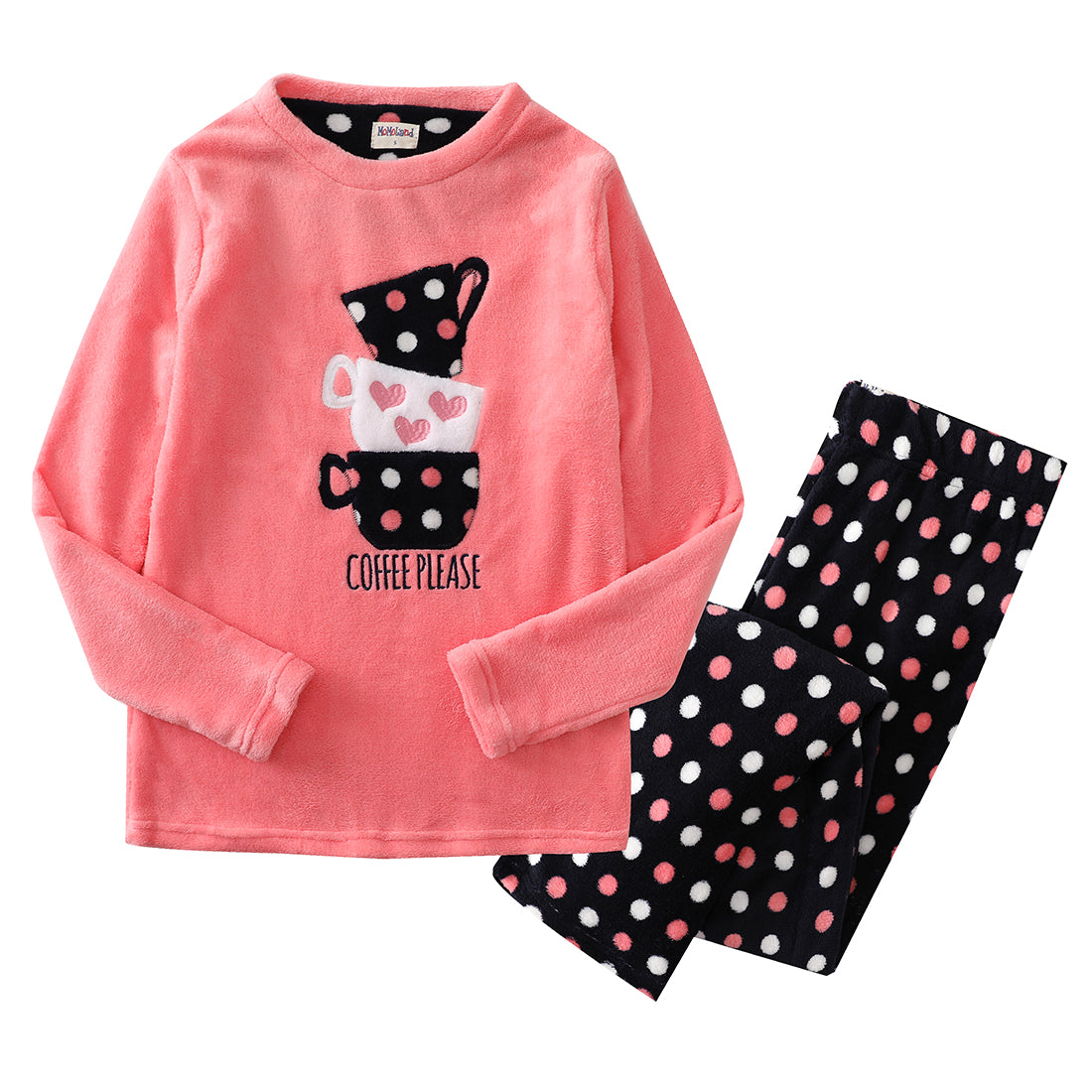 Women Long Sleeve Coral Fleece Christmas Pink Pajamas Set front