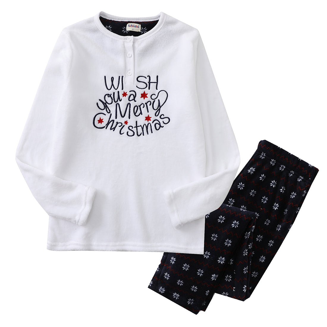 women long sleeve coral fleece christmas white/checked pajamas set