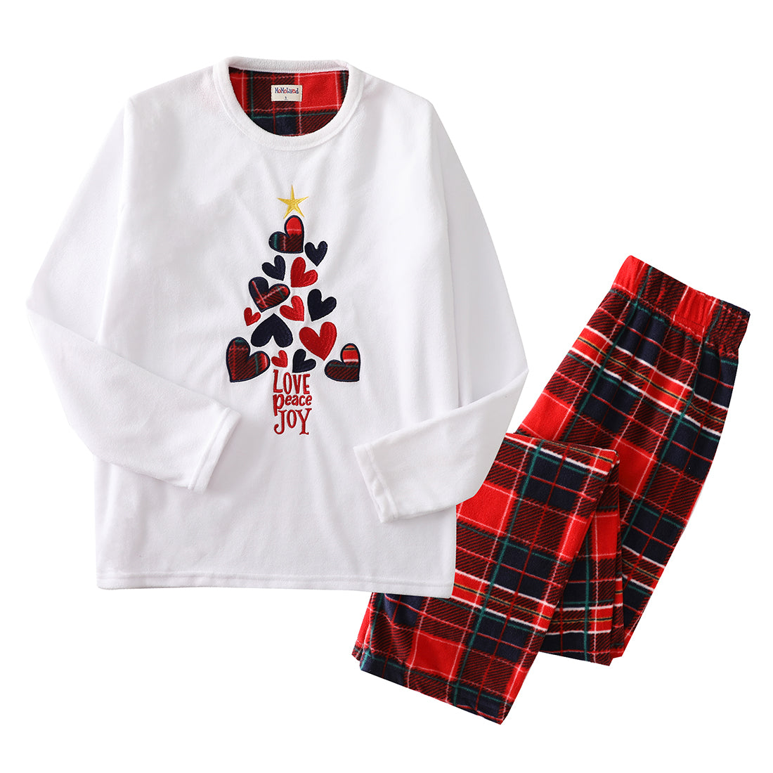 women long sleeve polar fleece christmas white/checked pajamas set front