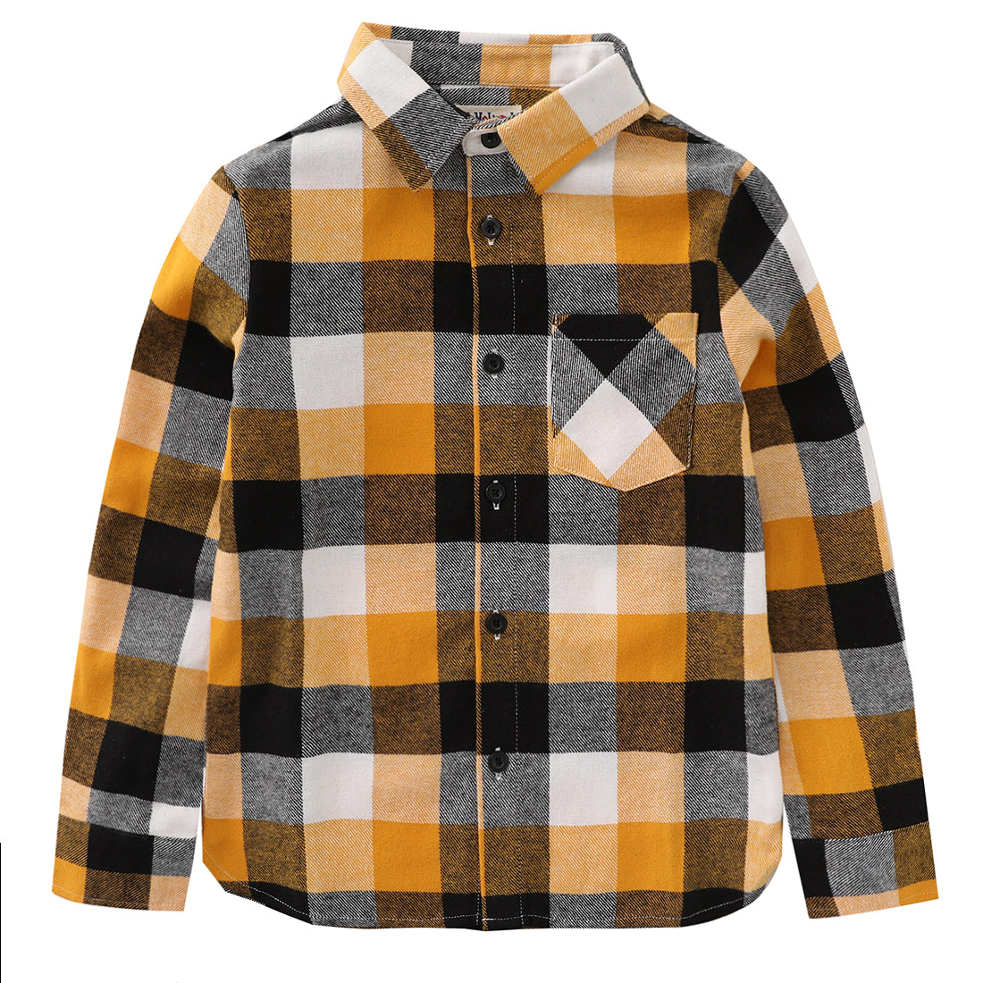 momoland boy long sleeve yellow/black plaid flannel shirt front