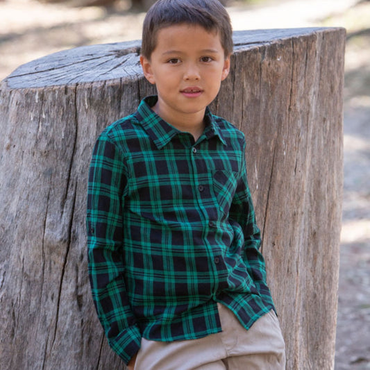 boy short sleeve plaid poplin shirt model-