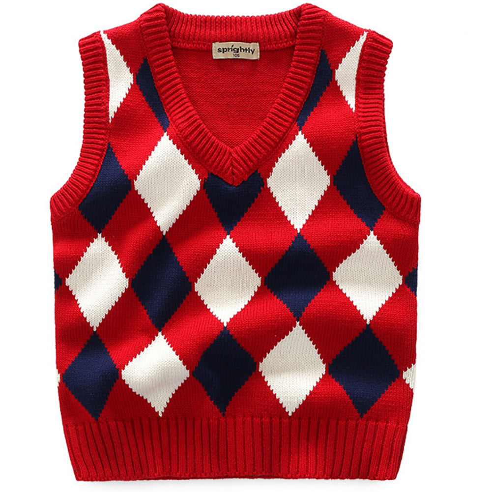 Momoland kids red/navy/white school uniform sweater vest front