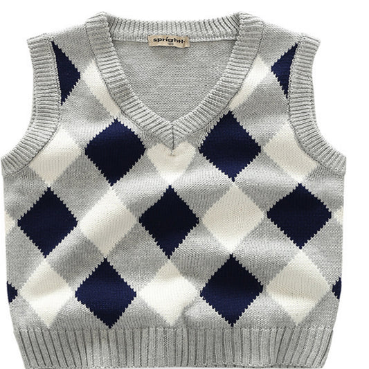 Momoland kids grey/navy/white school uniform sweater vest front