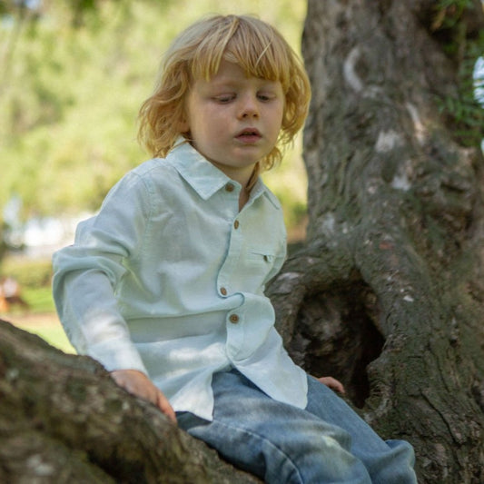 boy long sleeve light green pique jacquard shirt model