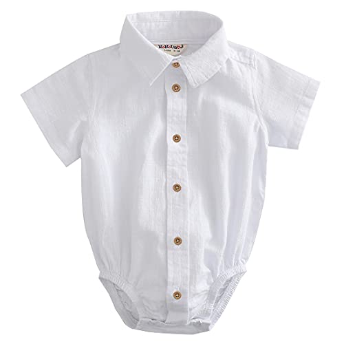 Baby Short Sleeves Woven Poplin White Bodysuit With Bow
