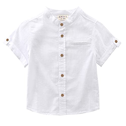 Boy Mandarin collar Short Sleeve white fake linen shirt front