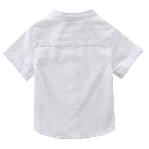 Boy Mandarin collar Short Sleeve white fake linen shirt back