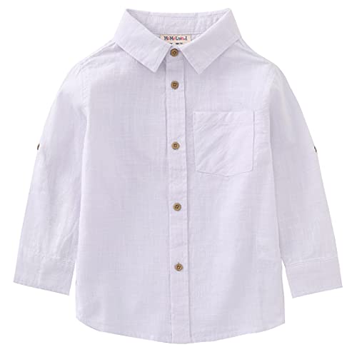 Momoland boy long sleeve fake linen white shirt front-1