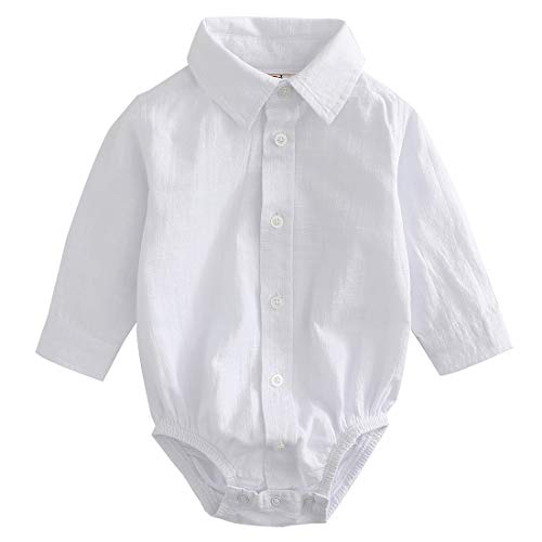Momoland baby long sleeve white woven fake linen bodysuit front