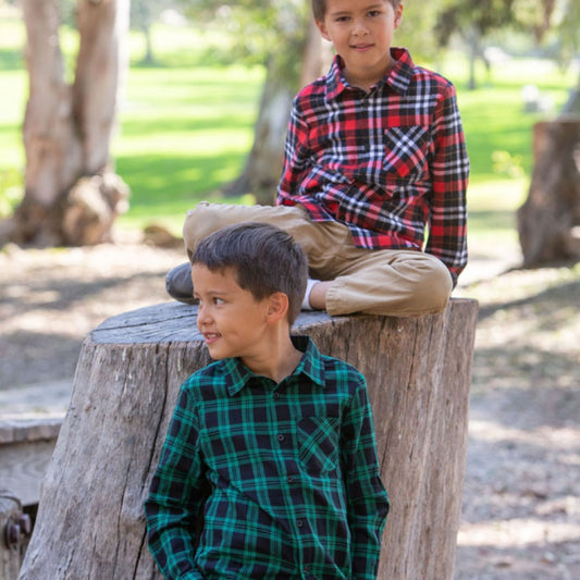 boy short sleeve plaid poplin shirt model