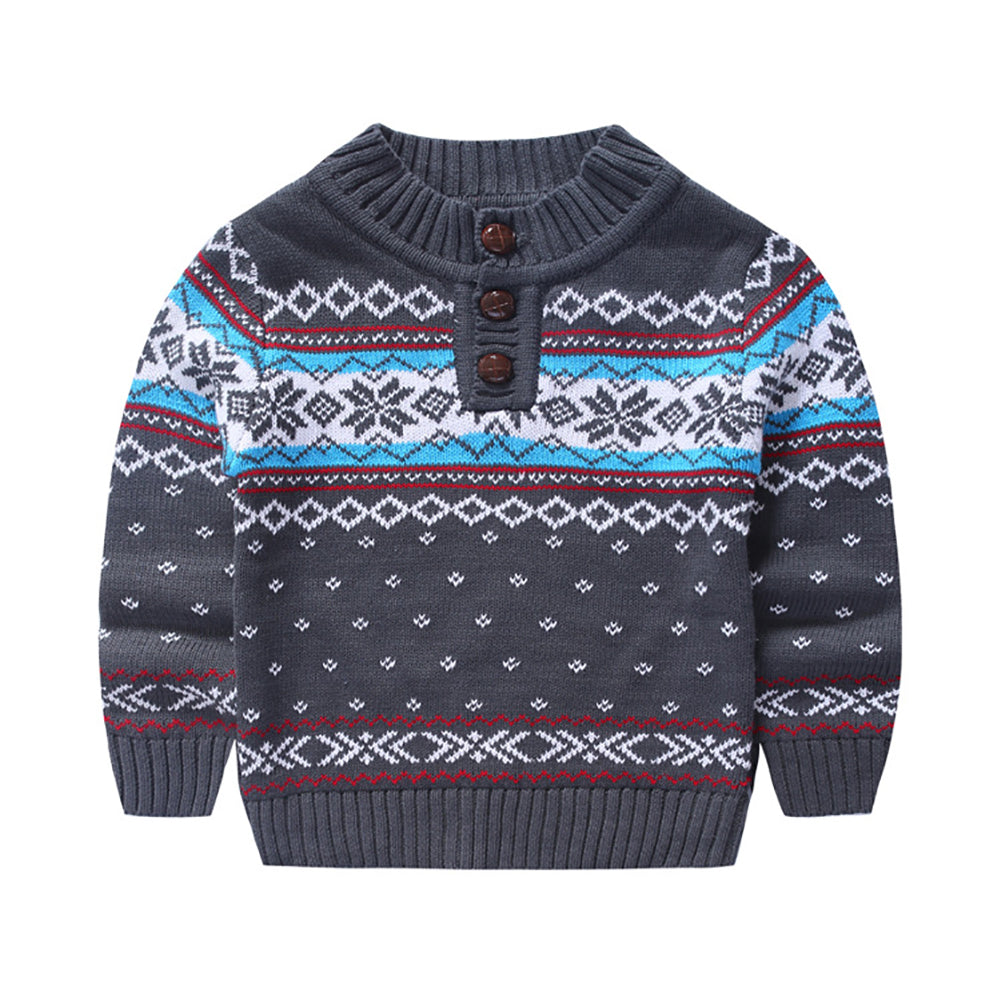 toddler boy long sleeve dark grey snowflake sweater front
