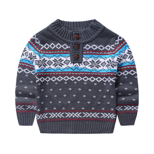 toddler boy long sleeve dark grey snowflake sweater front