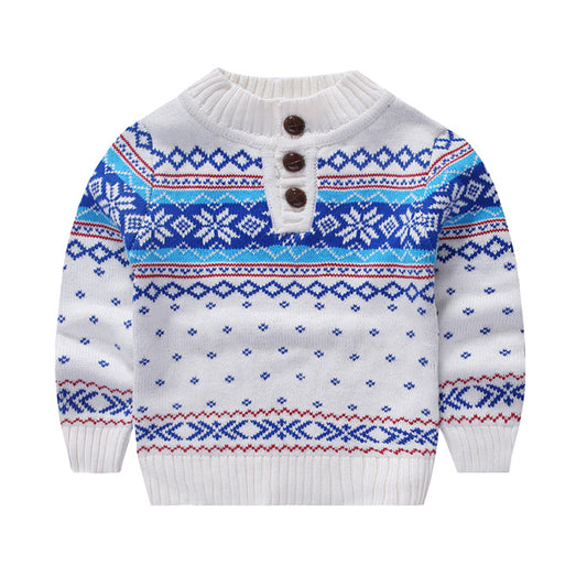 toddler boy long sleeve white snowflake sweater front