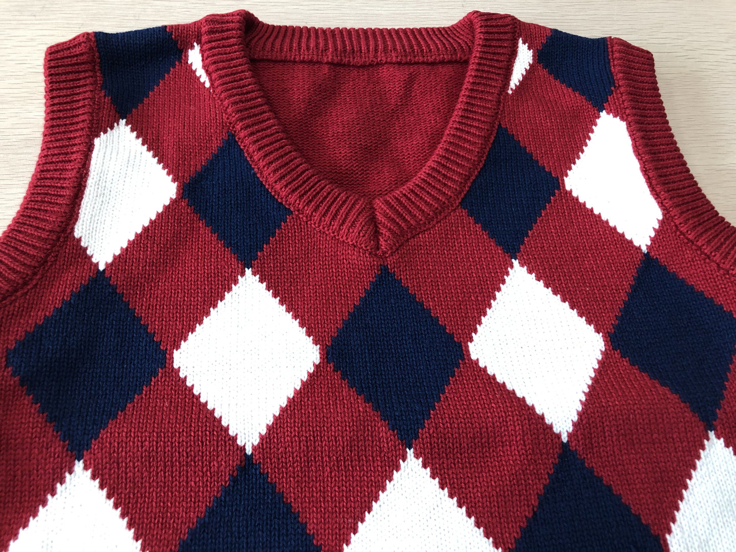 Kids Red/Grey Argyle School Uniform Sweater Vest