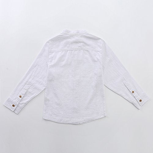 Momoland boy mandarin collar long sleeve white fake linen woven shirt back