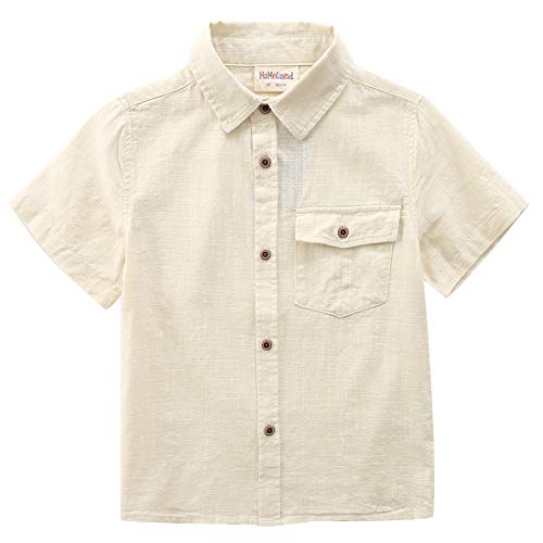 Boy Short Sleeves Fake Linen light khaki shirt front
