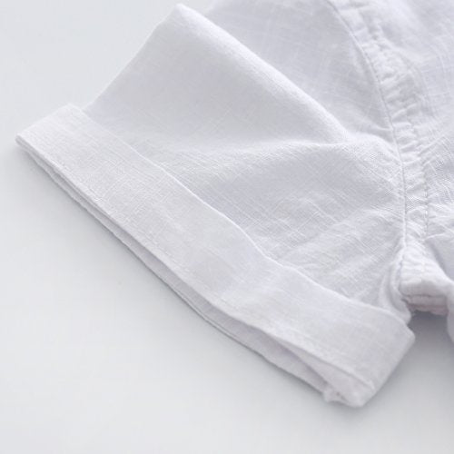 Boy Mandarin collar Woven Short Sleeve Fake Linen Shirts