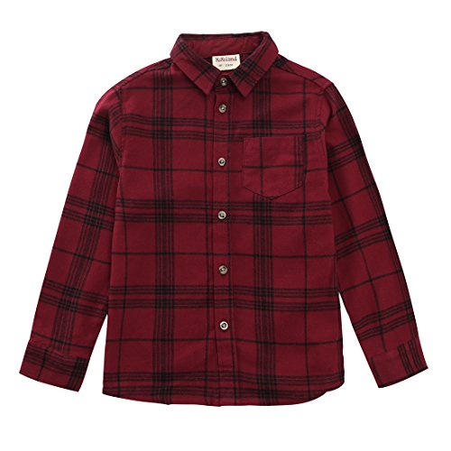 Momoland boy long sleeve wine and black plaid flannel shirt front
