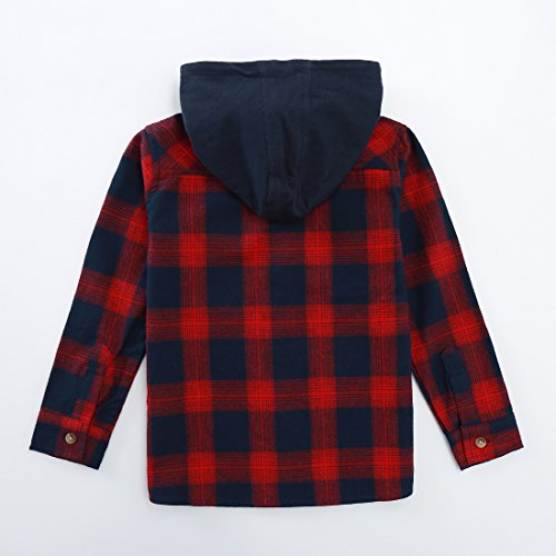 Momoland boy long sleeve navy/red plaid flannel shirt with hooded back