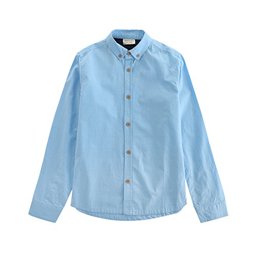 Momoland boy long sleeve blue chambray dobby shirrt front