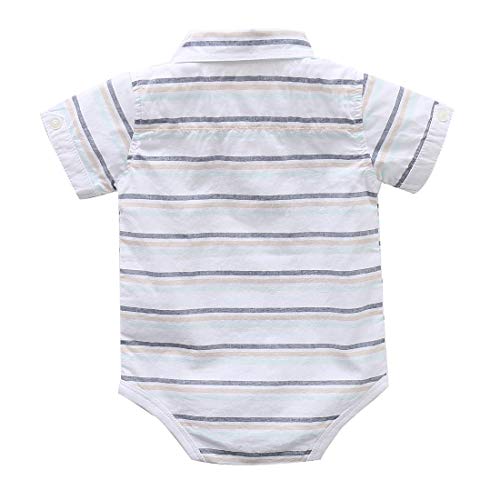 Momoland baby boy short sleeve navy/white striped woven bodysuit back