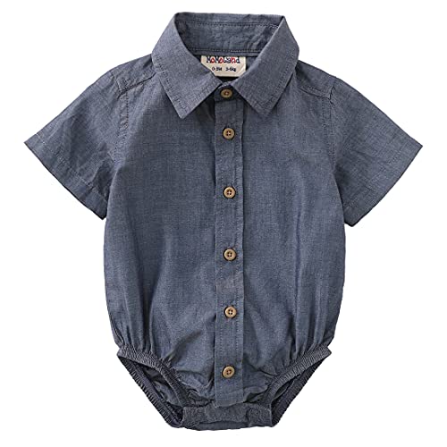 baby boy short  sleeve bule chambray bodysuit front