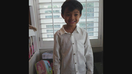 Boy Long Sleeve Woven Button Down Fake Linen Shirt