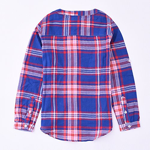 girl long sleeve navy/red plaid shirt back