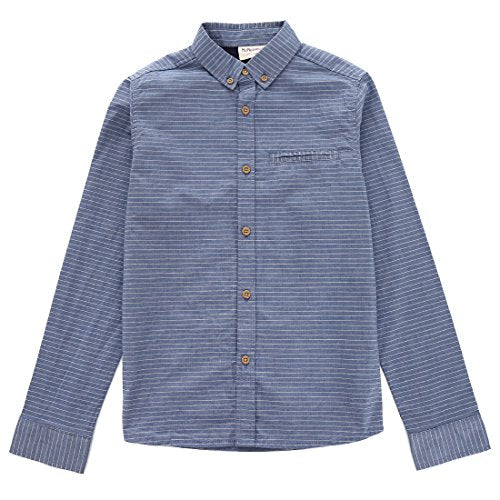 Momoland boy long sleeve blue striped chambray shirt front