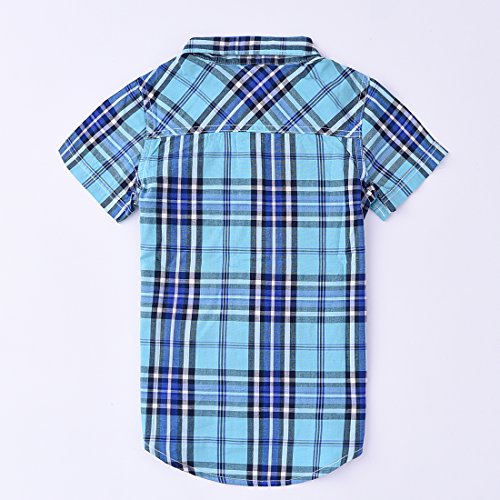 Boys Short Sleeve blue Plaid Shirt front
