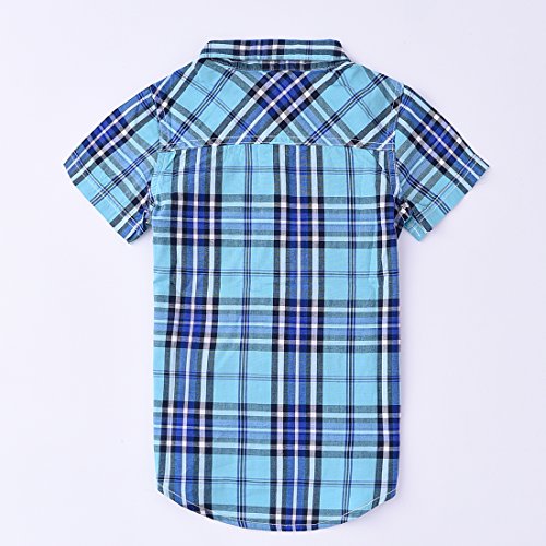 Boys Short Sleeve blue Plaid Shirt front