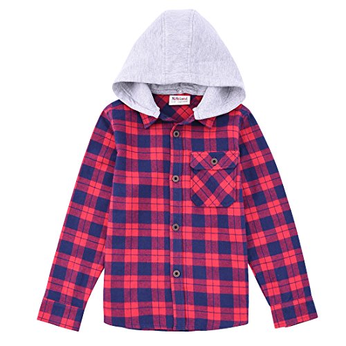 Momoland boy long sleeve red/navy flannel shirt with hooded front