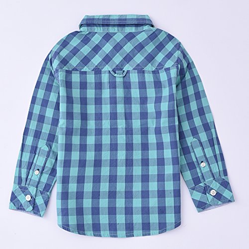 Momoland boy long sleeve green/blue plaid shirt back