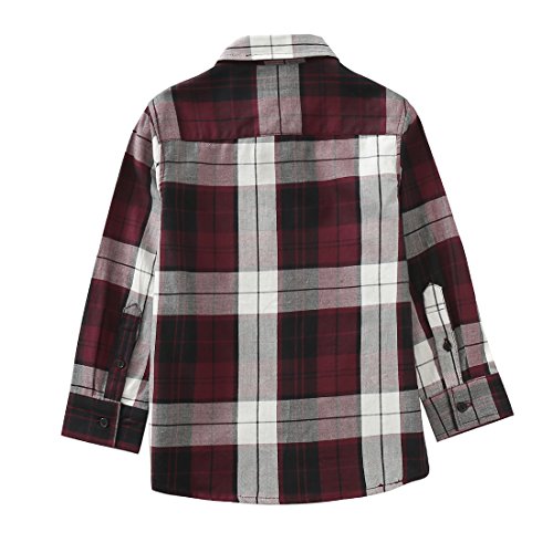 toddler boy long sleeve wine/navy plaid shirt back