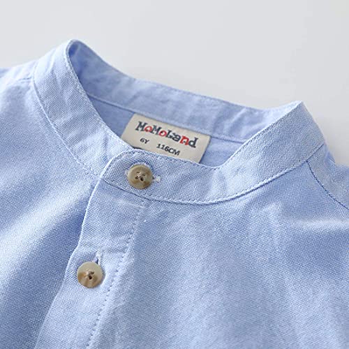 Boy Mandarin Collar Long Sleeve Blue Oxford Shirt