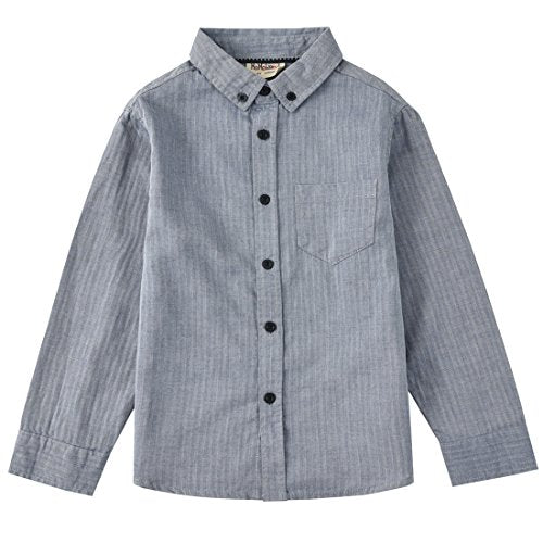 Momoland boy long sleeve navy herringbone shirt front