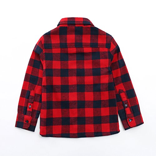 toddler boy long sleeve red/navy plaid flannel shirt back