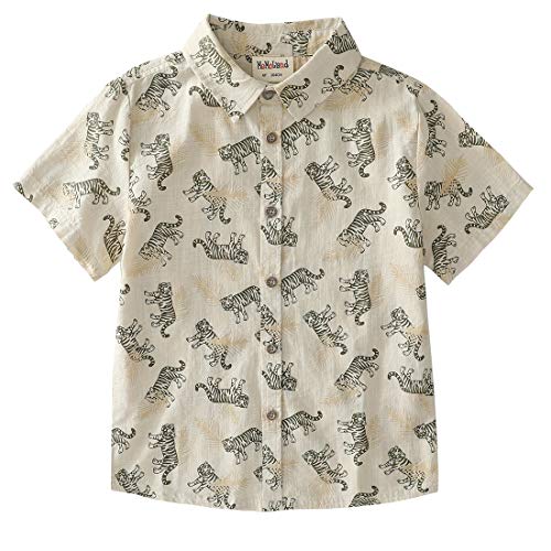Boy Short Sleeves Print fake linen shirt front