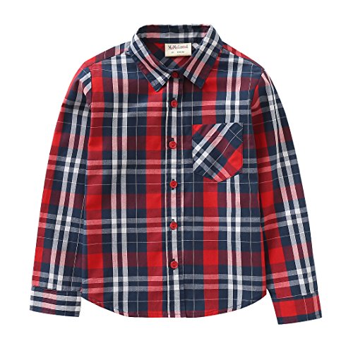 girl long sleeve red/navy plaid shirt front