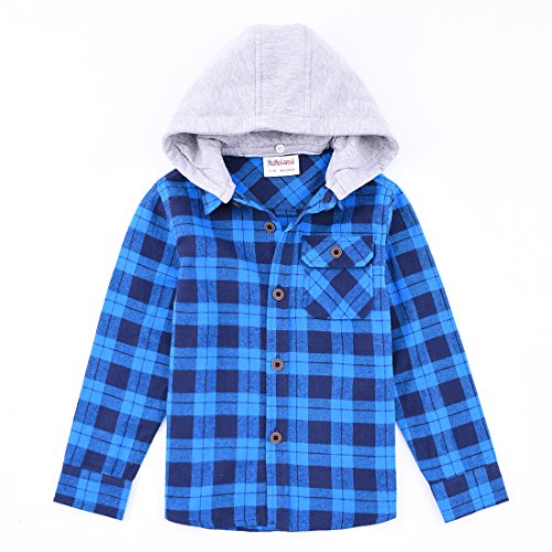 Momoland boy long sleeve blue/navy flannel shirt with hooded front