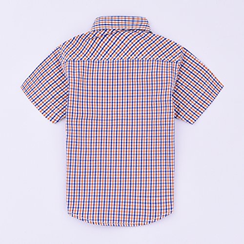 Momoland baby boy short sleeve orange/blue plaid shirt back