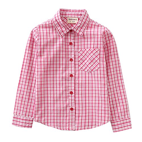 girl long sleeve red/white plaid shirt front