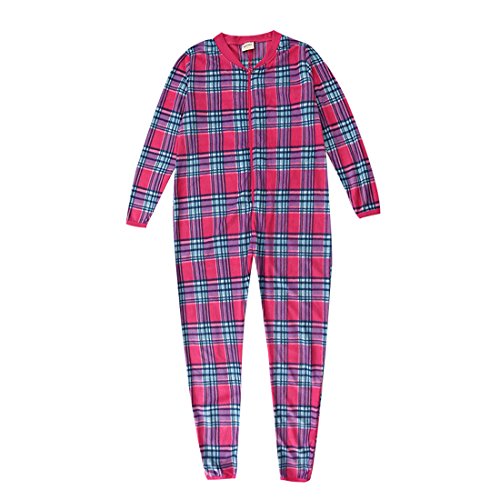 women long sleeve red plaid fleece onesie pajamas front