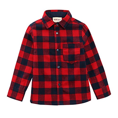 toddler boy long sleeve red/navy plaid flannel shirt front