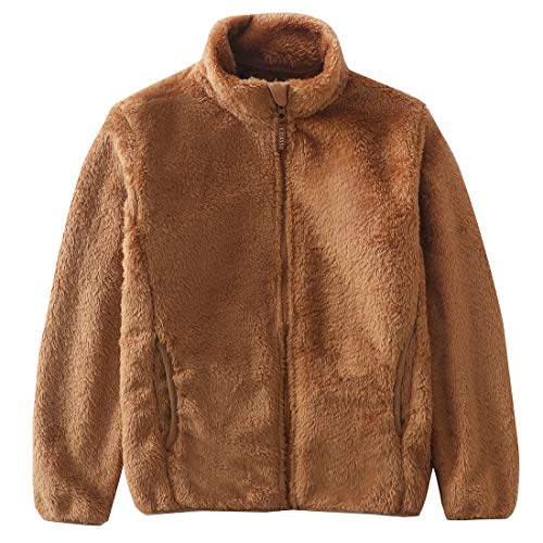 girl coral fleece brown lightweight jacket front