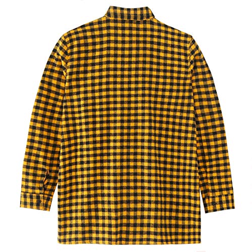 young women long sleeve yellow/black plaid flannel shirt back