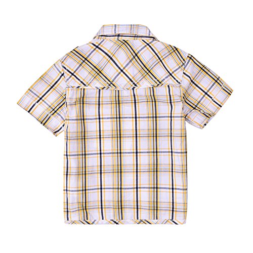 Momoland baby boy short sleeve yellow/white plaid woven shirt back